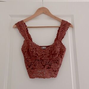 Free People Lace Crop Cami Wide Lace Strap Camisole